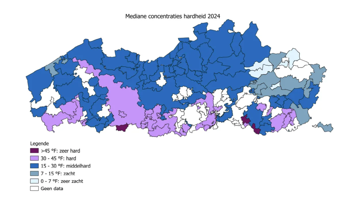 Waterhardheid kaart Vlaanderen 2024